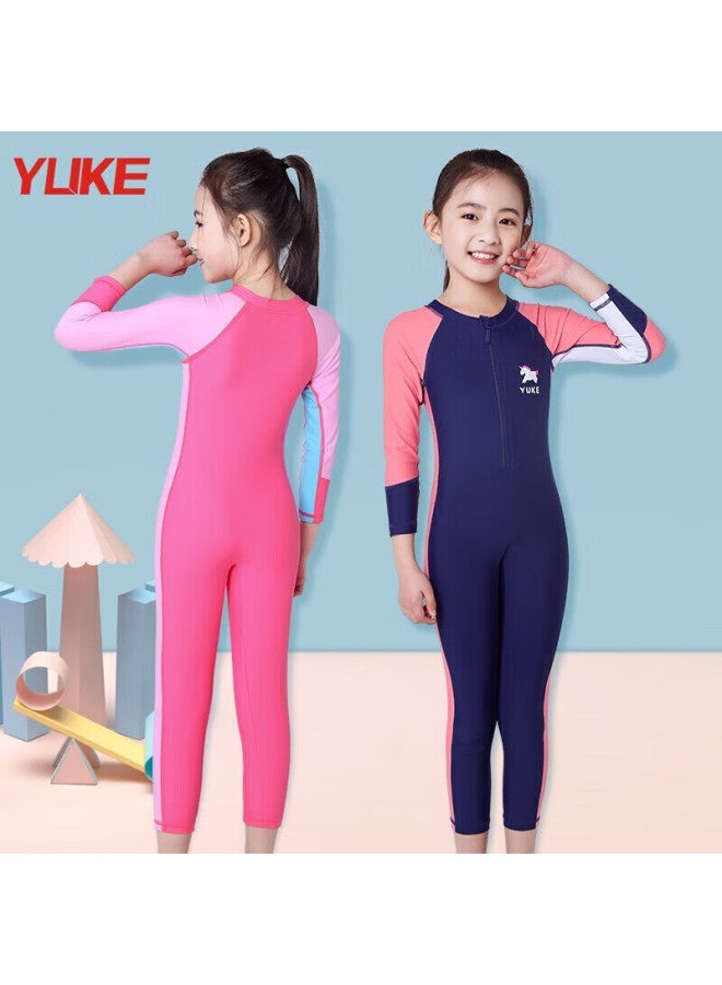 Yuke Children's Swimsuit One-piece Dress Style Girls Swimwear Set (including Swimming Cap, Nose Clip, Ear Plugs, And Storage Bag) - Image 4