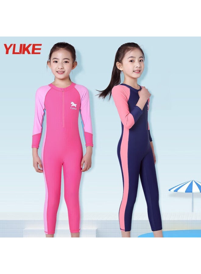 Yuke Children's Swimsuit One-piece Dress Style Girls Swimwear Set (including Swimming Cap, Nose Clip, Ear Plugs, And Storage Bag) - Image 3