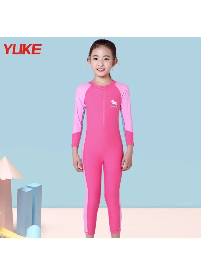 Yuke Children's Swimsuit One-piece Dress Style Girls Swimwear Set (including Swimming Cap, Nose Clip, Ear Plugs, And Storage Bag) - Image 2