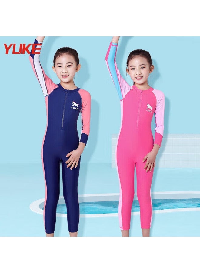 Yuke Children's Swimsuit One-piece Dress Style Girls Swimwear Set (including Swimming Cap, Nose Clip, Ear Plugs, And Storage Bag) - Image 5