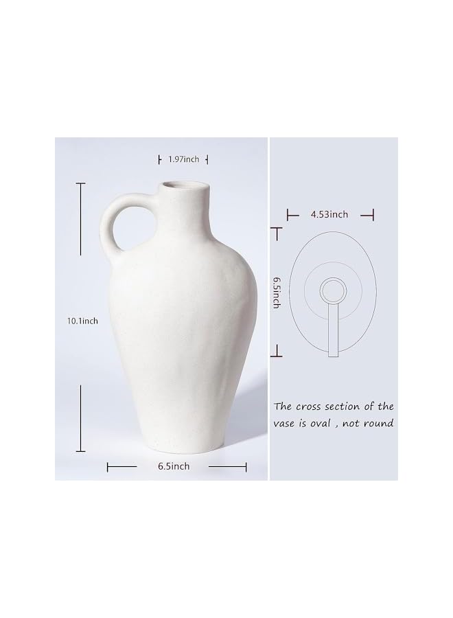 The Bros مزهرية سيراميك بيج مع 1 مقبض، مزهرية حديثة للمزرعة لتزيين المنزل، مزهرية تيراكوتا ريفية، مزهرية فخارية زخرفية، مزهرية صغيرة من الطين، قطع مركزية لطاولة الطعام - 25.6 سم ارتفاع - Image 3