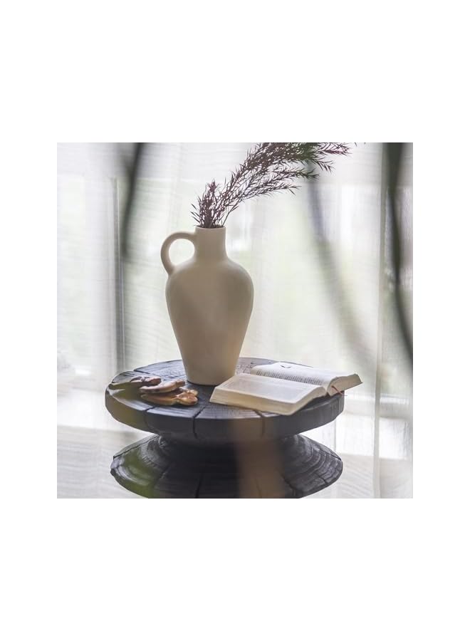 The Bros مزهرية سيراميك بيج مع 1 مقبض، مزهرية حديثة للمزرعة لتزيين المنزل، مزهرية تيراكوتا ريفية، مزهرية فخارية زخرفية، مزهرية صغيرة من الطين، قطع مركزية لطاولة الطعام - 25.6 سم ارتفاع - Image 4