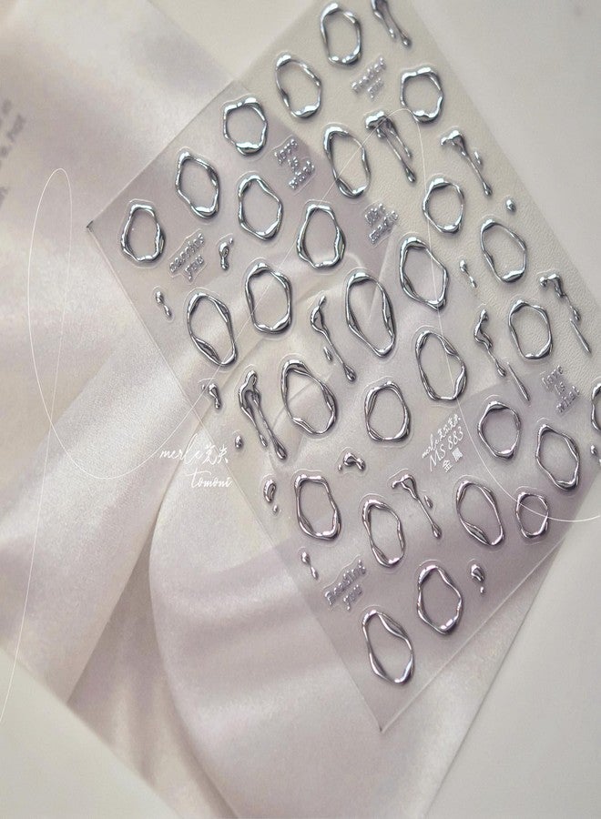 SINSEN 5D Irregular Circle Nail Stickers Silver Frame Nail Art Stickers 1PCS 5D Embossed Luxury Frame Swirl Modern Minimalist Metal French Design Nail Decals for Women DIY Nail Art Decorations Supplies - Image 4