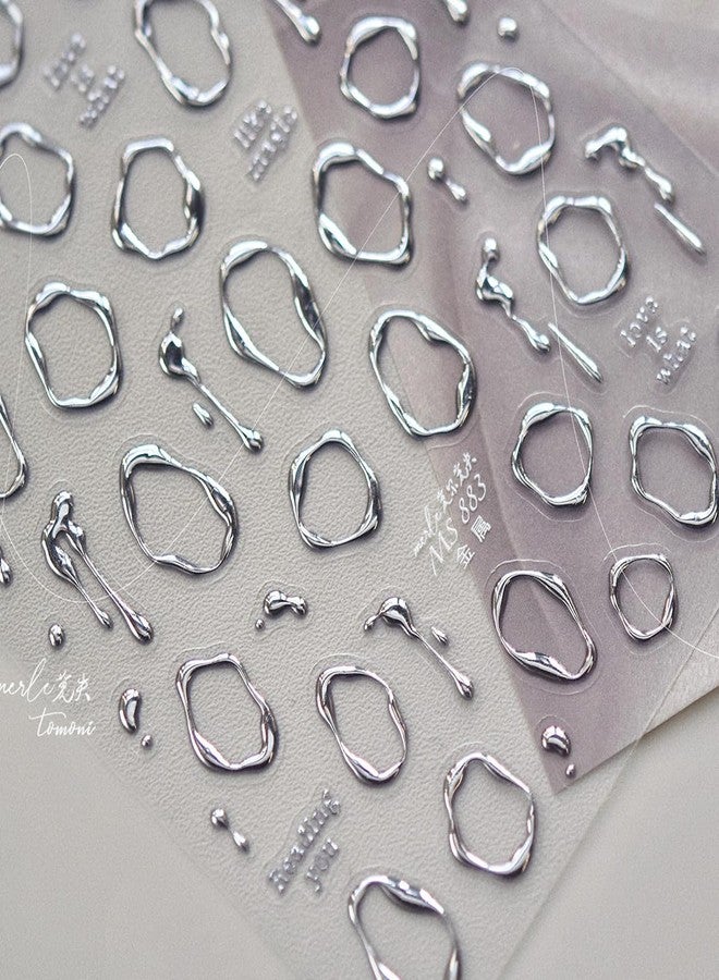 SINSEN 5D Irregular Circle Nail Stickers Silver Frame Nail Art Stickers 1PCS 5D Embossed Luxury Frame Swirl Modern Minimalist Metal French Design Nail Decals for Women DIY Nail Art Decorations Supplies - Image 2