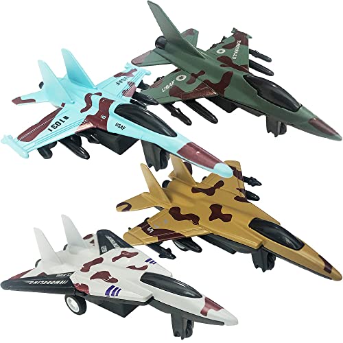 ArtCreativity United Sates Air Force Diecast Fighter Jet Toy Set of 4 Pullback Mechanism Metal Jet Plane Fighter Toys for Boys Air Force Military Cake Decorations Pull Back Airplane Party Favor - Image 1