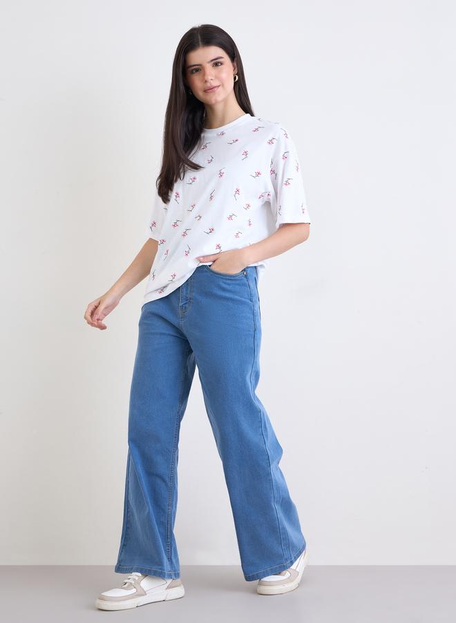 ستايلي تيشيرت واسع مُطرّز بزهور - Image 2