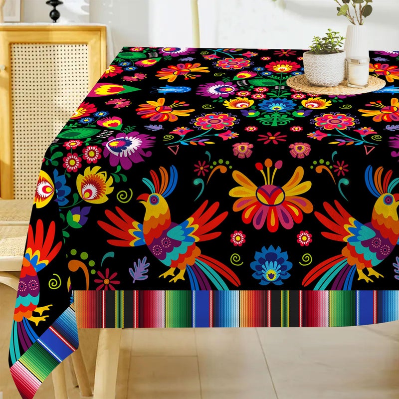 Hexagram Mexican Tablecloth 60x84 Inches Rectangle Halloween Cinco De Mayo Fiesta Waterproof Table Cloth for Home Party Dinner Decorations Black - Image 1