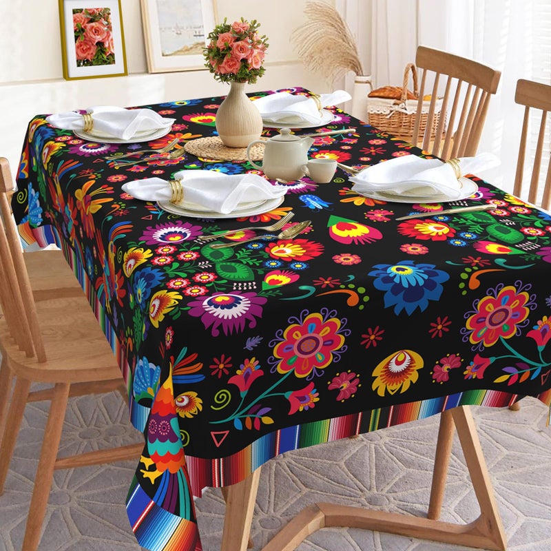 Hexagram Mexican Tablecloth 60x84 Inches Rectangle Halloween Cinco De Mayo Fiesta Waterproof Table Cloth for Home Party Dinner Decorations Black - Image 3