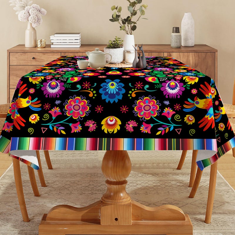 Hexagram Mexican Tablecloth 60x84 Inches Rectangle Halloween Cinco De Mayo Fiesta Waterproof Table Cloth for Home Party Dinner Decorations Black - Image 2