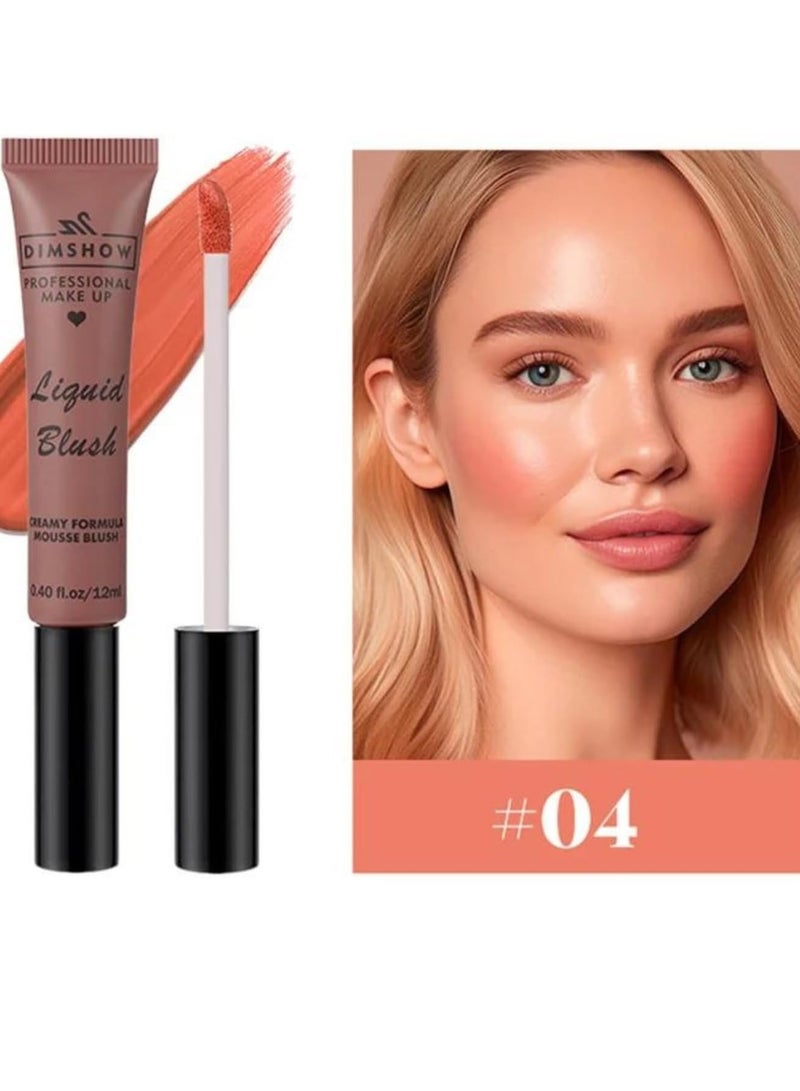 DIMSHOW Liquid Blush Creamy Formula Mousse Blush Creamy Liquid Matte Finish Blusher Face Beauty Makeup Liquid Tinted Mousse Blush Eyeshadow and Lipstick Long Wearing Moisturizing Blush 04 - Image 2