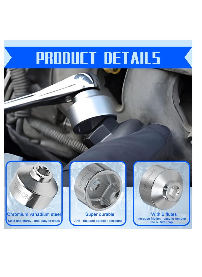 Excefore Automotive 32mm 6-point Oil Filter Wrench, 3/8" Drive Low-profile Oil Pan Disassembly Tools, Oil Pan Filter Special Socket Wrench, Universal Remove Cars with 32mm Oil Filter Cap (Silver)  - Image 5