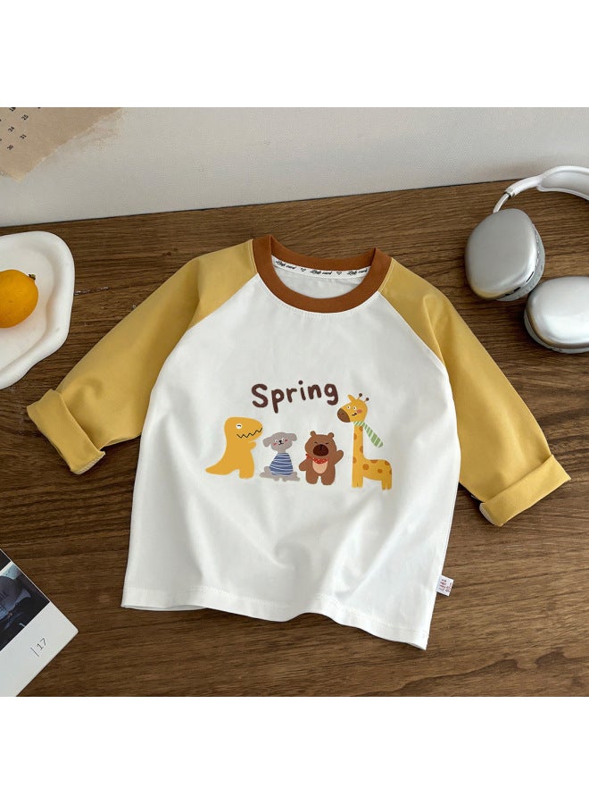 New Long-sleeved Single-piece Children's T-shirt Pure Cotton Cotton Boy's Top Girl's Baby A-class Pure Cotton Clothes Cartoon Trendy Kids