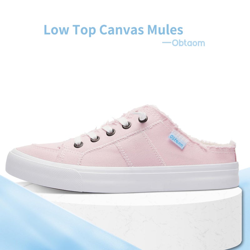 Obtaom Women Canvas Mules Memory Foam Clipper Fashion Sneakers Comfortable Slip-On Mule Backless Shoeï¼ˆPink US9ï¼‰ - Image 3