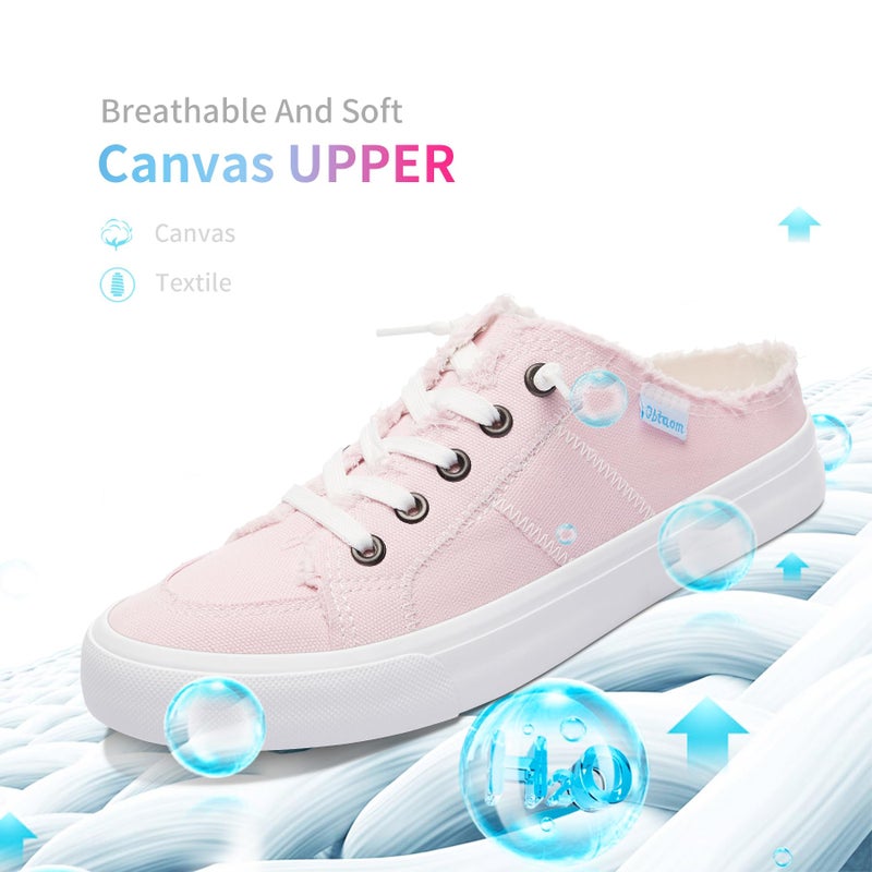 Obtaom Women Canvas Mules Memory Foam Clipper Fashion Sneakers Comfortable Slip-On Mule Backless Shoeï¼ˆPink US9ï¼‰ - Image 4