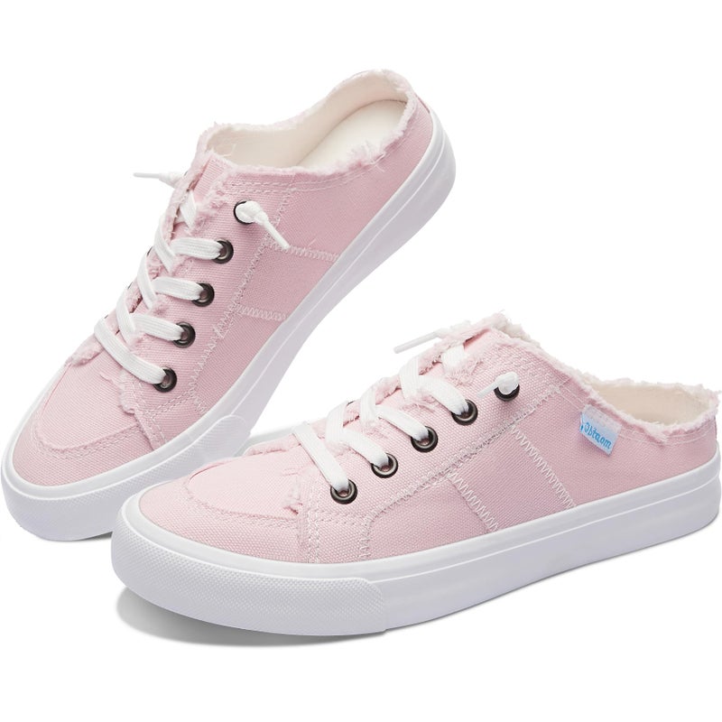 Obtaom Women Canvas Mules Memory Foam Clipper Fashion Sneakers Comfortable Slip-On Mule Backless Shoeï¼ˆPink US9ï¼‰ - Image 1