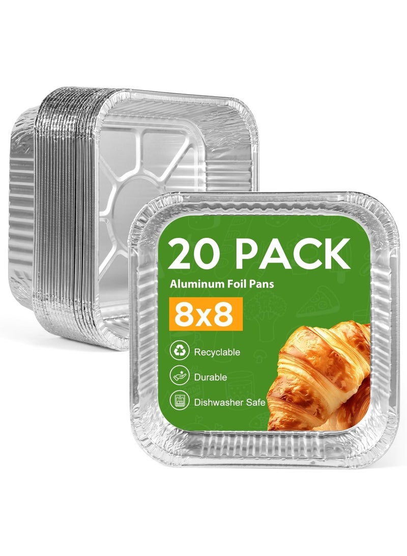 عربست 8 "x8" الألومنيوم ورق وعاء القابلة للتصرف - 20 حزمة مربع الخبز وعاء القابلة للتصرف اكسسوارات الشواية وجبة إعداد الحاويات الثقيلة الوظيفة القصدير ورق وعاء للخبز كعكة، فرن الطبخ، التدفئة، التخزين - Image 1