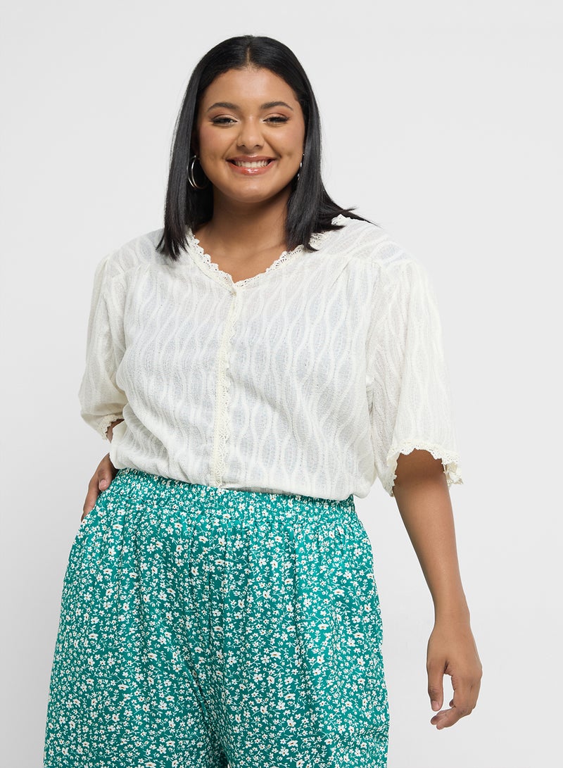 Ginger Plus Lace Trim V Neck Blouse - Image 1