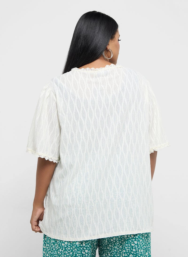 Ginger Plus Lace Trim V Neck Blouse - Image 2