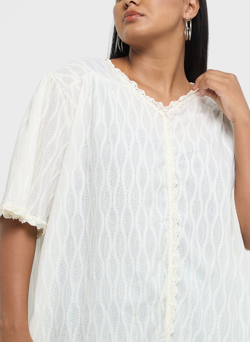 Ginger Plus Lace Trim V Neck Blouse - Image 3