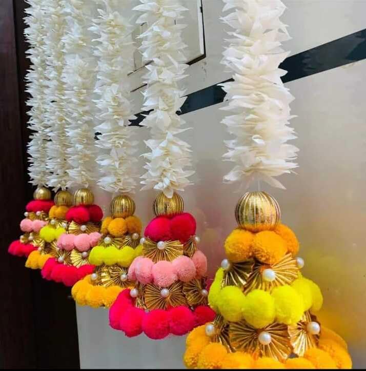 SellPlus Handmade Big Wall Door ToranGarland Bell with Paper Gajra Pom Pom String for Home DecorDiwali DecorWedding and All Festival Decor