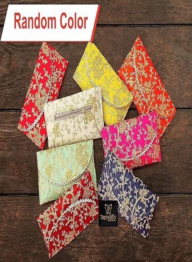 Trendifly Embroidery Flower Design Wedding return gift Clutch women wholesale bridal Traveling potli bag with Zipper for Ladies Baby Shower Shagun Purse Gifting Haldi Mehandi Girls (Set Of 3) - Image 2