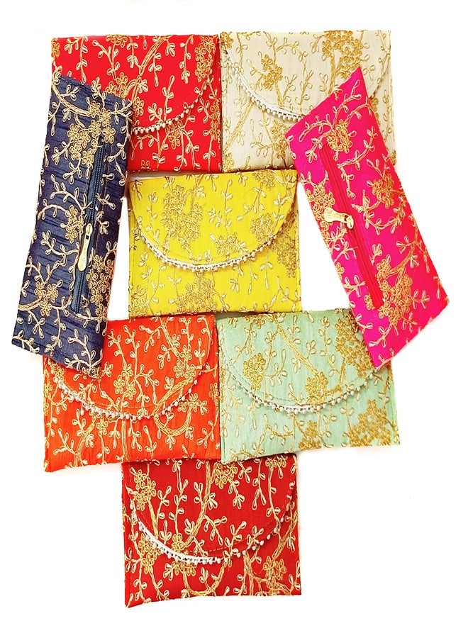 Trendifly Embroidery Flower Design Wedding return gift Clutch women wholesale bridal Traveling potli bag with Zipper for Ladies Baby Shower Shagun Purse Gifting Haldi Mehandi Girls (Set Of 3) - Image 1