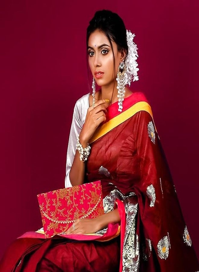 Trendifly Embroidery Flower Design Wedding return gift Clutch women wholesale bridal Traveling potli bag with Zipper for Ladies Baby Shower Shagun Purse Gifting Haldi Mehandi Girls (Set Of 3) - Image 5