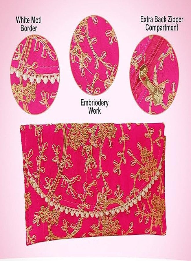 Trendifly Embroidery Flower Design Wedding return gift Clutch women wholesale bridal Traveling potli bag with Zipper for Ladies Baby Shower Shagun Purse Gifting Haldi Mehandi Girls (Set Of 3) - Image 3