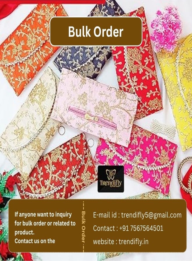 Trendifly Embroidery Flower Design Wedding return gift Clutch women wholesale bridal Traveling potli bag with Zipper for Ladies Baby Shower Shagun Purse Gifting Haldi Mehandi Girls (Set Of 3) - Image 4