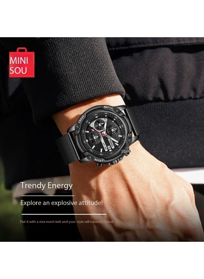 Miniso Men’s Wristwatch 5503 – Black Dial with Mesh Strap, 30M Waterproof, 44.5mm Case, Stylish Casual & Business Watch - Image 4