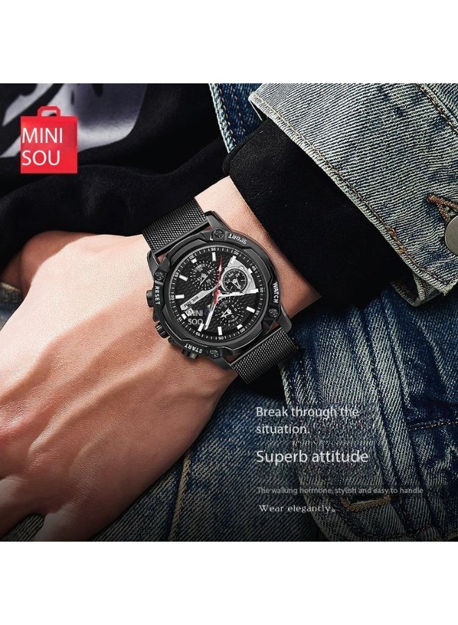 Miniso Men’s Wristwatch 5503 – Black Dial with Mesh Strap, 30M Waterproof, 44.5mm Case, Stylish Casual & Business Watch - Image 5