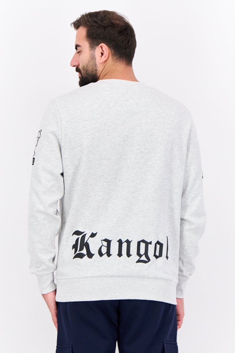 KANGOL Men Ribbed Neck Graphic Long Sleeves Sweatshirt, Grey - Image 3