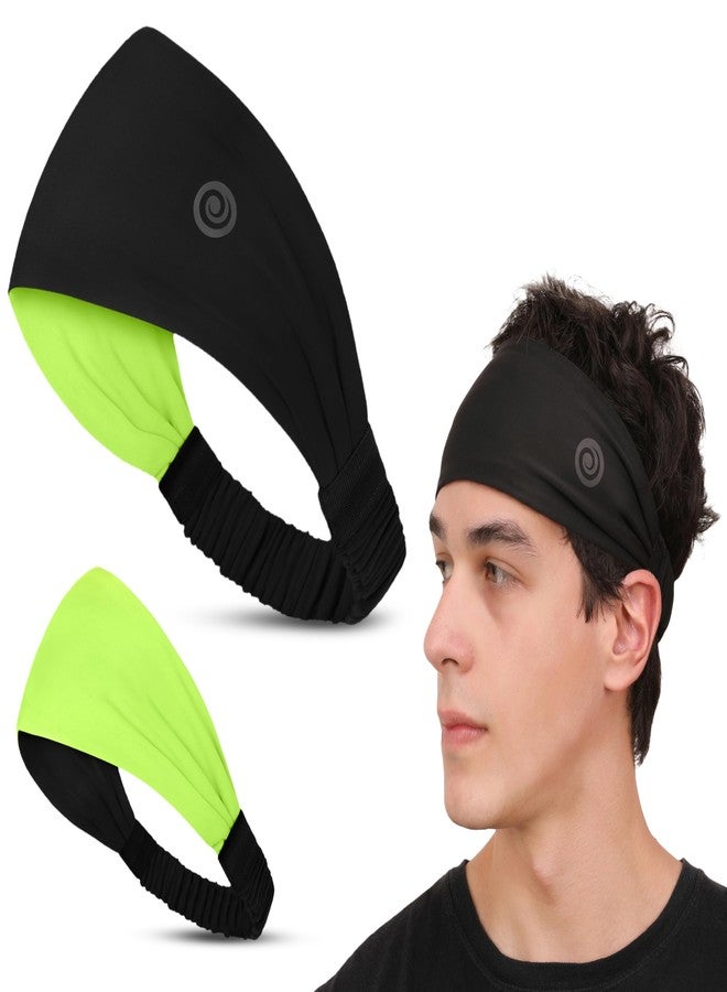 Athmonk Lycra Multipurpose Reversible Headband For Men Women, Colorful Stylish Sweatband Quick Dry Manage Long Hair Wide Snug Fit Elastic For Sports, Running, Gym, Cricket, Badminton, Green - Image 1