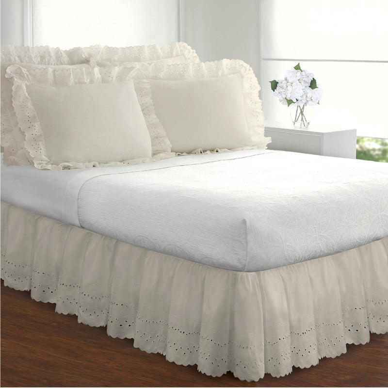 Fresh Ideas Ruffled Bed Pillow Shams with Embroidered Eyelet Detail  King  Ivory  2-Pack - Image 2