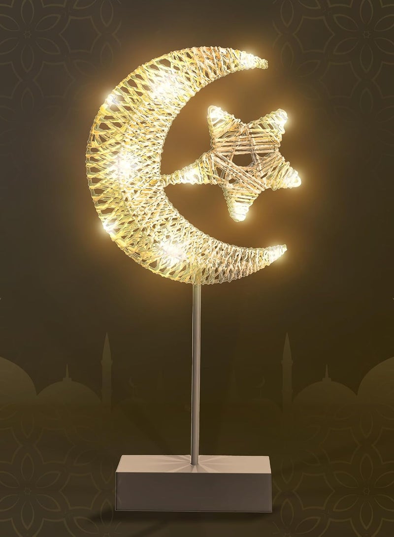 معرض الأعياد أضواء رمضان - ديكور طاولة ديكور العيد أضواء LED على شكل نجمة، مصباح مكتب رمضان يعمل بالبطارية، خيط متعرج دافئ LED هلال القمر ضوء القمر غرفة النوم الرومانسية بجانب السرير لتزيين سطح المكتب - أبيض  - Image 5