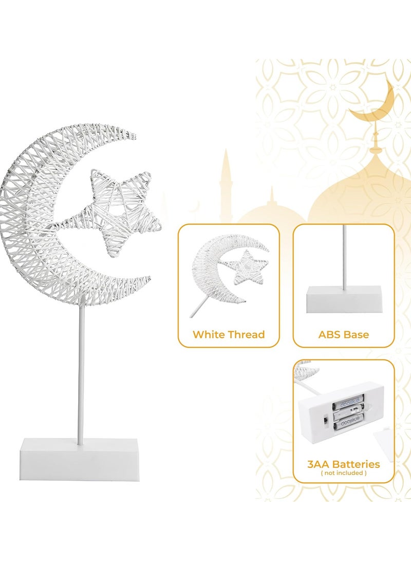 معرض الأعياد أضواء رمضان - ديكور طاولة ديكور العيد أضواء LED على شكل نجمة، مصباح مكتب رمضان يعمل بالبطارية، خيط متعرج دافئ LED هلال القمر ضوء القمر غرفة النوم الرومانسية بجانب السرير لتزيين سطح المكتب - أبيض  - Image 4