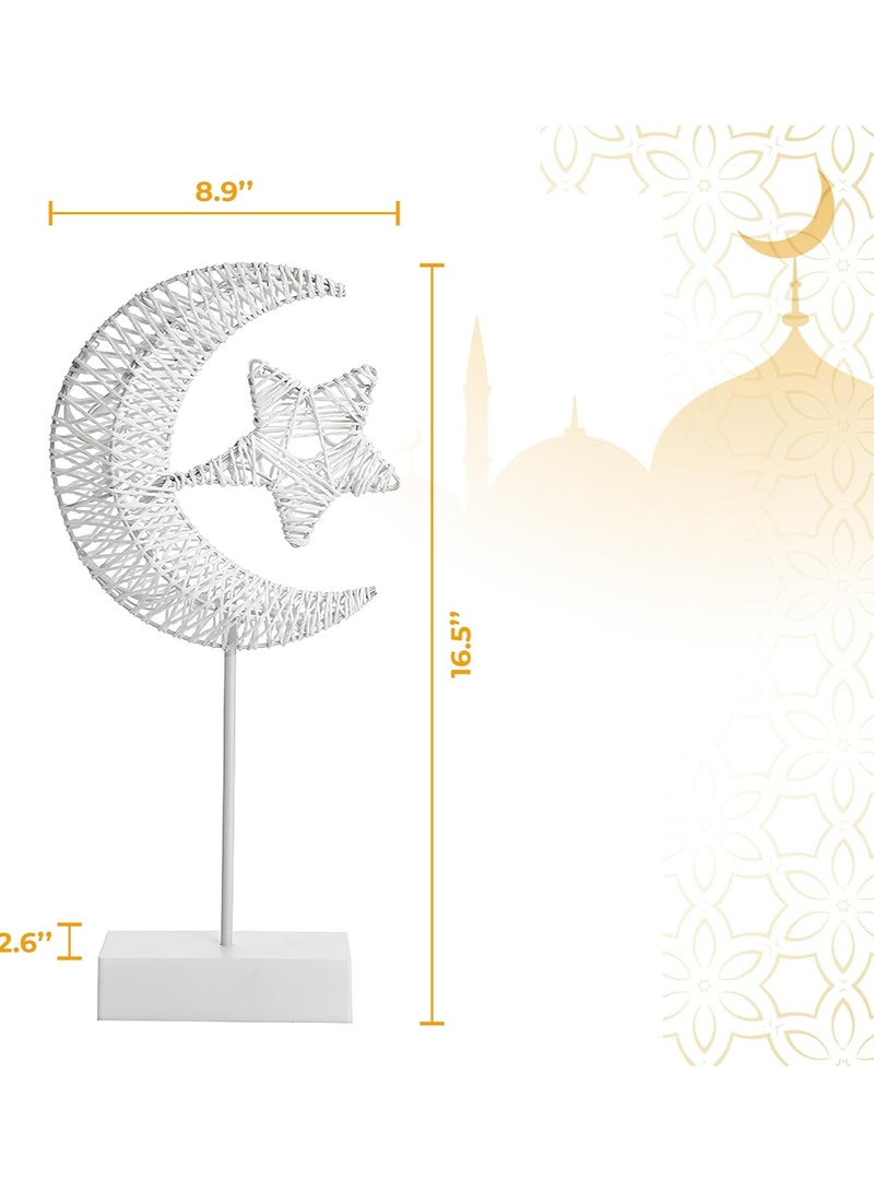معرض الأعياد أضواء رمضان - ديكور طاولة ديكور العيد أضواء LED على شكل نجمة، مصباح مكتب رمضان يعمل بالبطارية، خيط متعرج دافئ LED هلال القمر ضوء القمر غرفة النوم الرومانسية بجانب السرير لتزيين سطح المكتب - أبيض  - Image 2