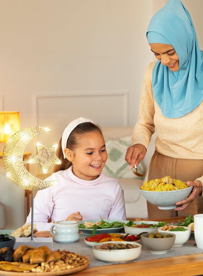 معرض الأعياد أضواء رمضان - ديكور طاولة ديكور العيد أضواء LED على شكل نجمة، مصباح مكتب رمضان يعمل بالبطارية، خيط متعرج دافئ LED هلال القمر ضوء القمر غرفة النوم الرومانسية بجانب السرير لتزيين سطح المكتب - أبيض  - Image 3