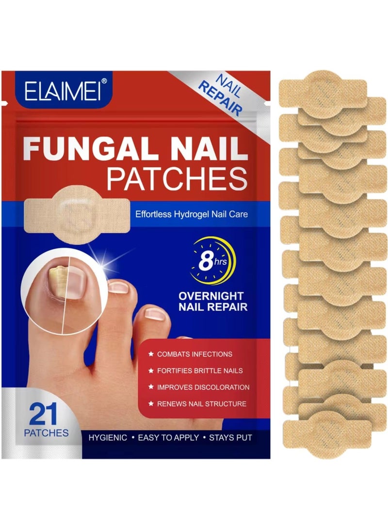 Elaimei 21Pcs Fungal Nail Patch Nail Treatment Renews Nails Structure and Improve Discoloration Overnight Nail Repair Patch for Nail Fungus Damage 8Hrs Nighttime Renewal Fungal Nail Patches - Image 1