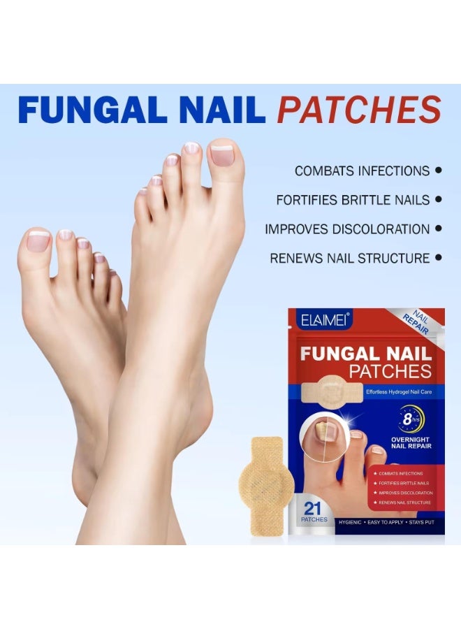 Elaimei 21Pcs Fungal Nail Patch Nail Treatment Renews Nails Structure and Improve Discoloration Overnight Nail Repair Patch for Nail Fungus Damage 8Hrs Nighttime Renewal Fungal Nail Patches - Image 3
