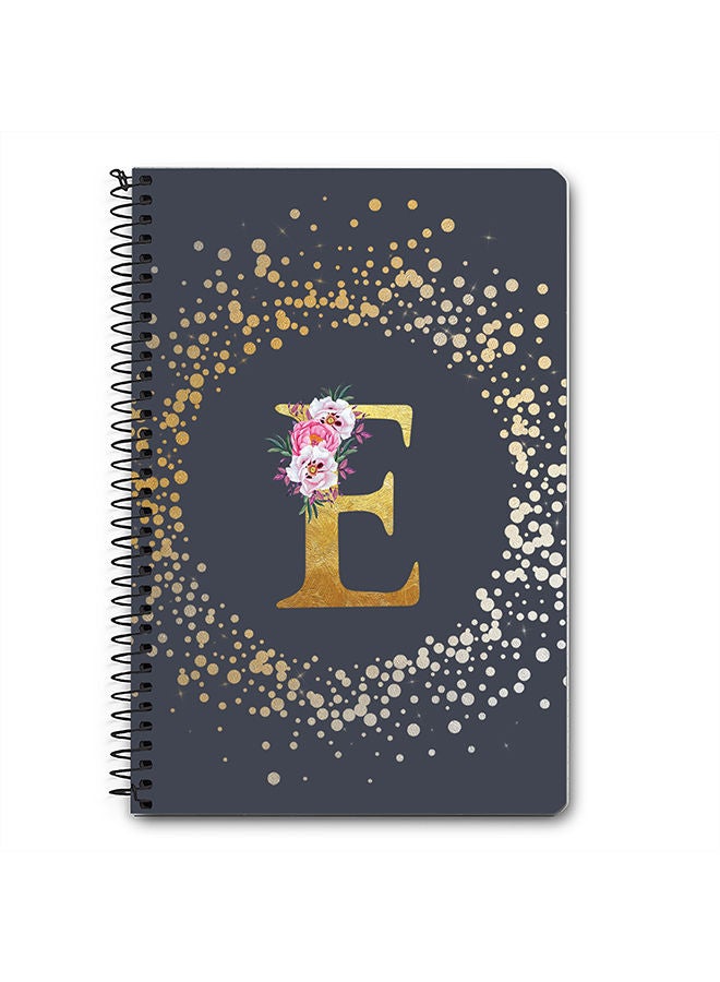 Stylizedd Designer A5 Spiral Notebook Memo Notepad Journal - Custom Monogram Initial Letter Floral Pattern Alphabet - E - Grey  - Image 1