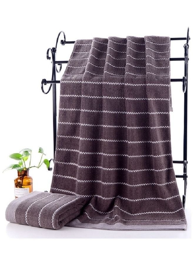 Large Pure Cotton Bath Towel, Textured Striped Pattern 100% Cotton Soft Highly Absorbent Hand Towel for Bathroom Bath Towel Luxury Hotel & Spa Bathroom Hand Towels Washcloth Decoration Bath Sheets (Brown) - Image 2