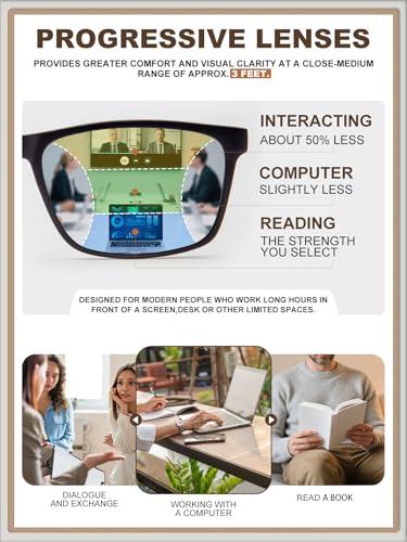 LianSan Progressive Multifocus Reading Glasses for Men,No-Line Blue Light Blocking Multifocal Computer Readers Anti Eyestrain(2 Colors/Progressive Top is not Zero,1.25x) - Image 4