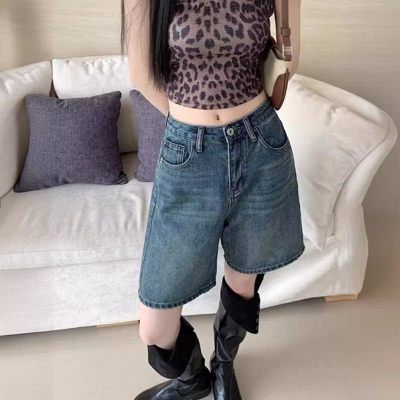 Petite Straight-Leg Slimming Jeans For Women, American Design, High-Waisted, Loose Wide-Leg, Mid-Length Pants, Trendy On Instagram - Image 1