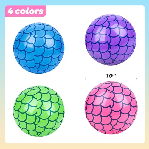 FUTUREPLUSX 4Pack Beach Balls 10Inch Inflatable Pool Balls for Mermaid Party Decorations Summer Water Games - Image 5