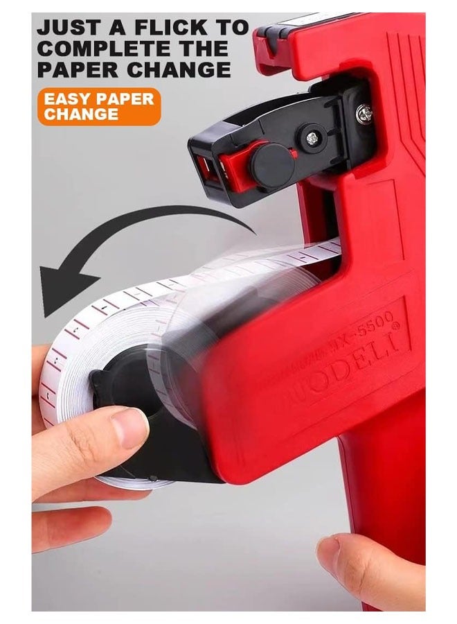 Handheld label machine kit with price labels, 1-line labeler, 2 rolls of labels, and 5 red ink wheels - Image 2