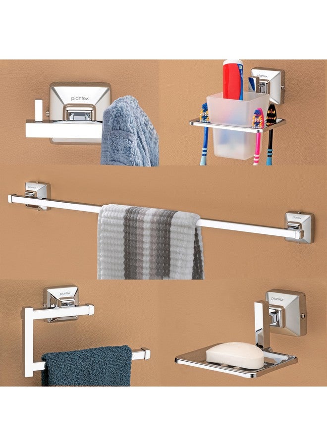 Plantex 304 Grade Stainless Steel Bathroom Accessories Set of 5 - Towel Rod/Hand Napkin Hanger for Wash Basin/Soap Case/Toothbrush Holder/Robe Hook - Squaro (Chrome) - Image 1