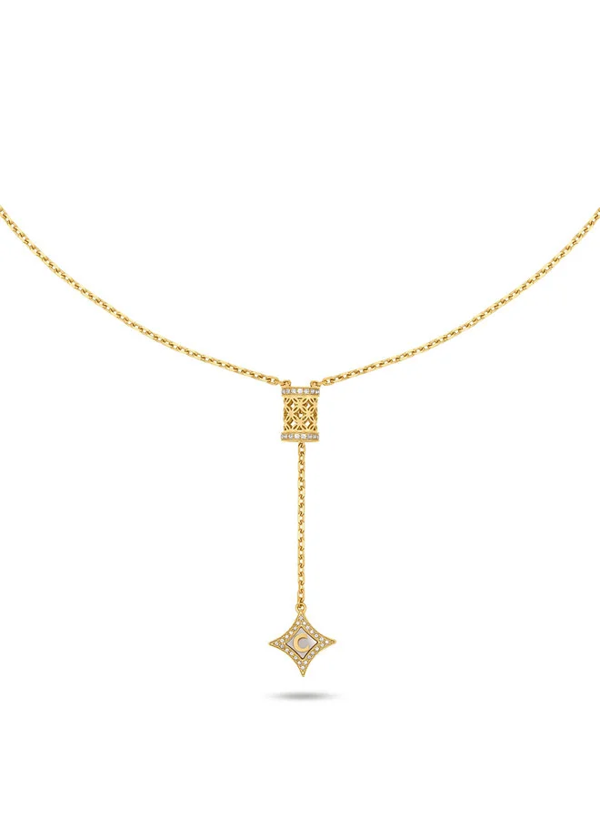 Elettra Y Gold Necklace with Crystal Cylinder & Charm for Women