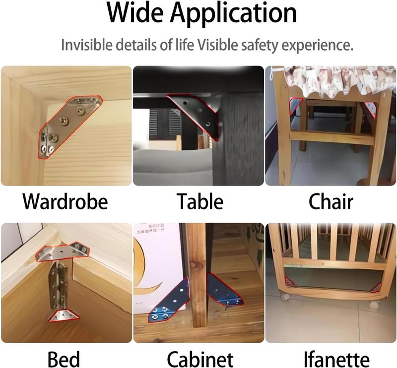 20Pcs Universal Stainless Steel Furniture Corner Connector, Trapeziform Brackets, Corner Braces, Corner Bracket for Wood, Shelf Supports, Shelving Brackets Heavy Duty - Image 2