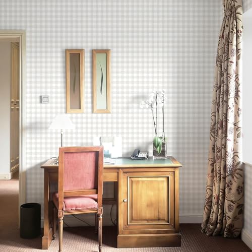 Fiula Plaid Wallpaper Neutral Wallpaper 78.7"×17.3" Checkered Wall Paper Peel and Stick Modern Beige Contact Paper for Cabinets Vinyl Renter Friendly Waterproof Self-Adhesive Bathroom Kitchen Bedroom - Image 4
